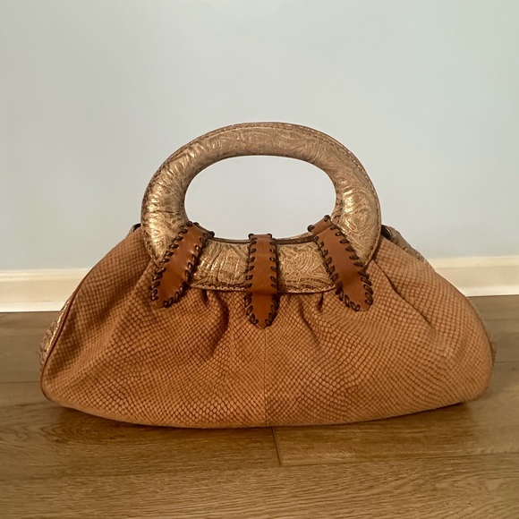 Donald j Pliner Hobo Suede Croc Leather Copper Handbag Purse - Picture 1 of 13